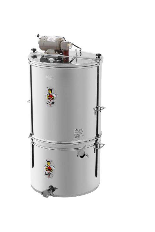 Logar 4-Waben Honigschleuder mit Motorantrieb und Siebkanne – Rähmchen 30 x 48 cm